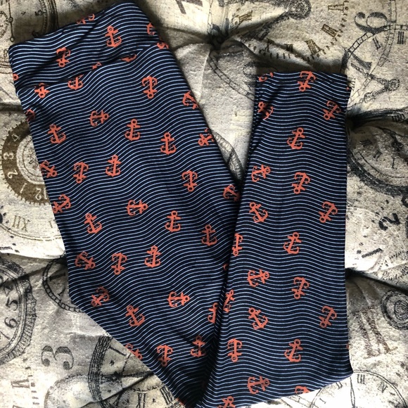 LuLaRoe Navy Anchor Tall & Curvy Leggings - Picture 1 of 2